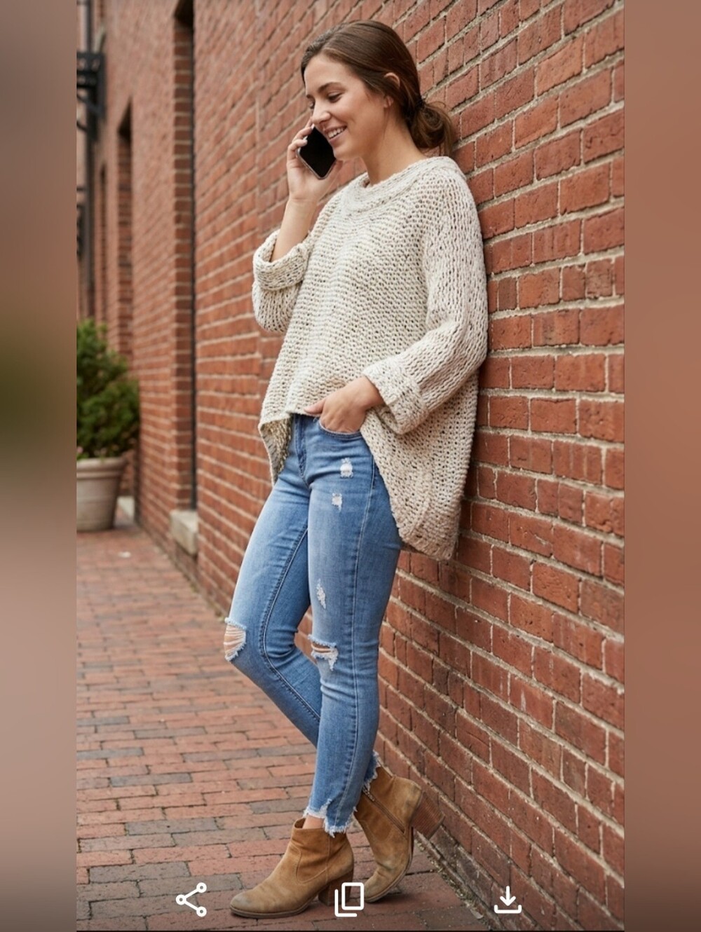 Pink Martini Cropped Oversized Wool-blend High-low Sweater Top / Sz XS-S / Ivory